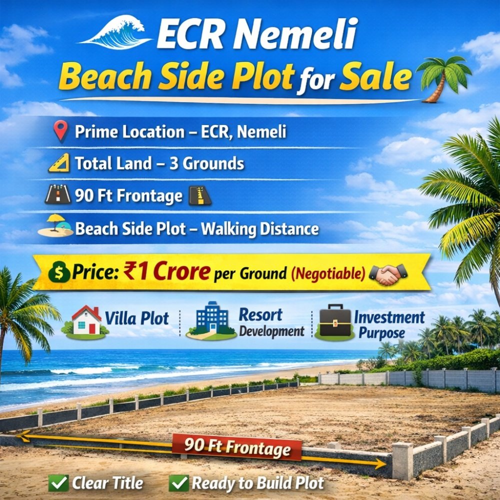 ECR Nemeli Sea Side Land – 3 Grounds @ 1 Cr/Ground - Plot in Nemmeli, ECR, Chennai for sale - listing image
