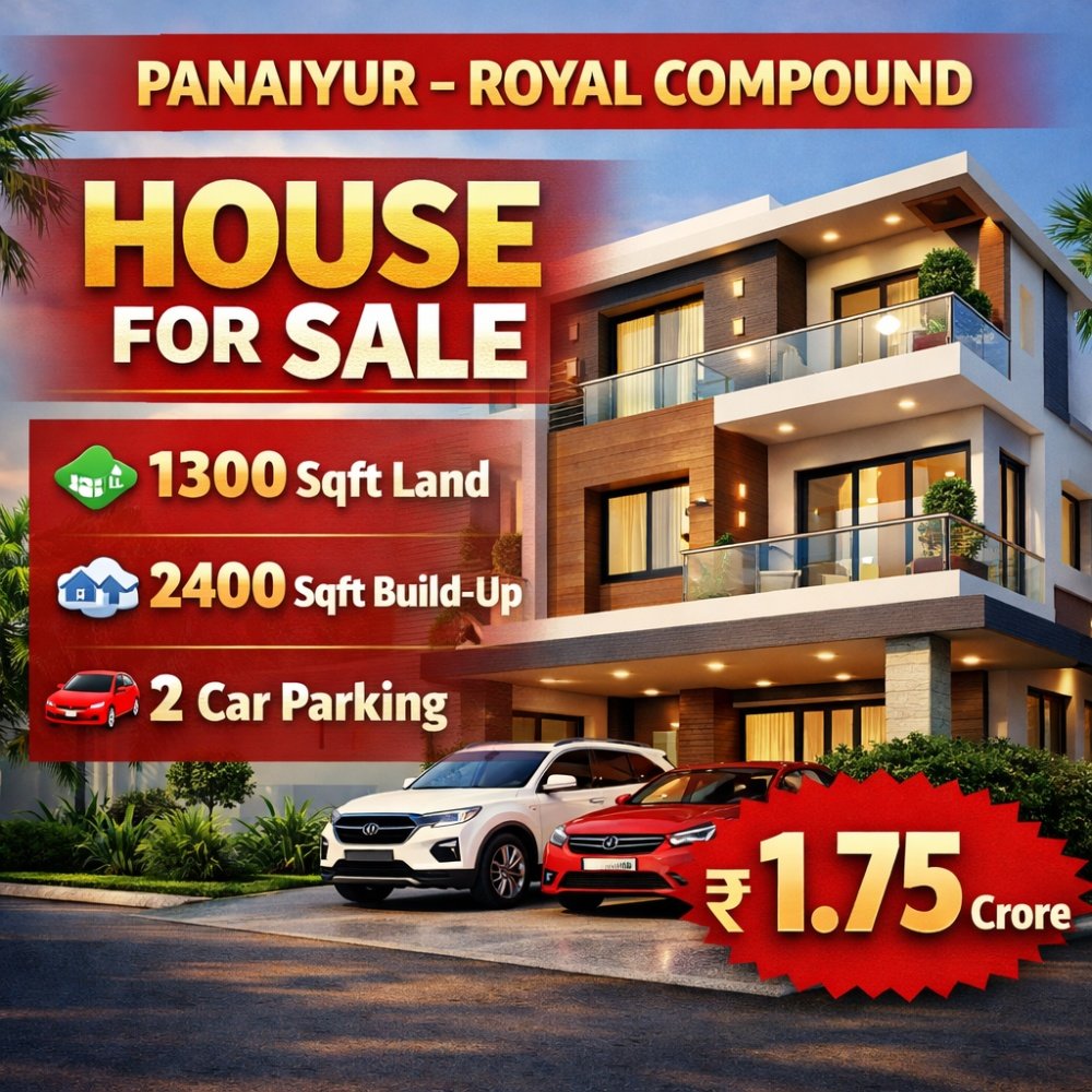 Luxury House for Sale in Panaiyur Royal Compound 1.75 cr - Villa in Panaiyur, ECR, Chennai for sale - listing image